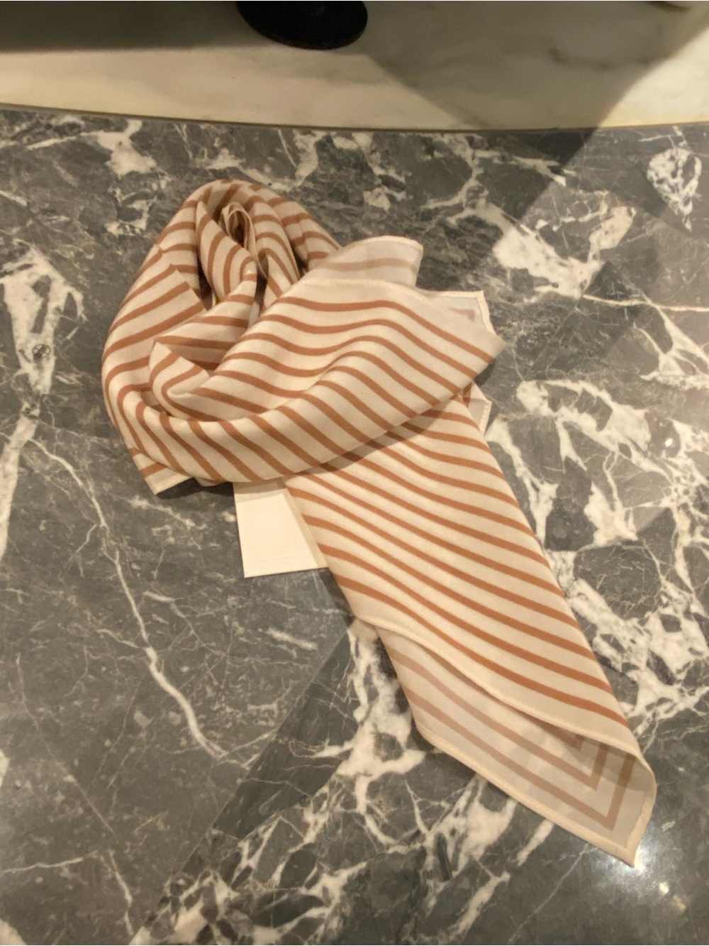 Toteme Cream and Tan Striped Geometric Silk Scarf - Picture 8 of 10